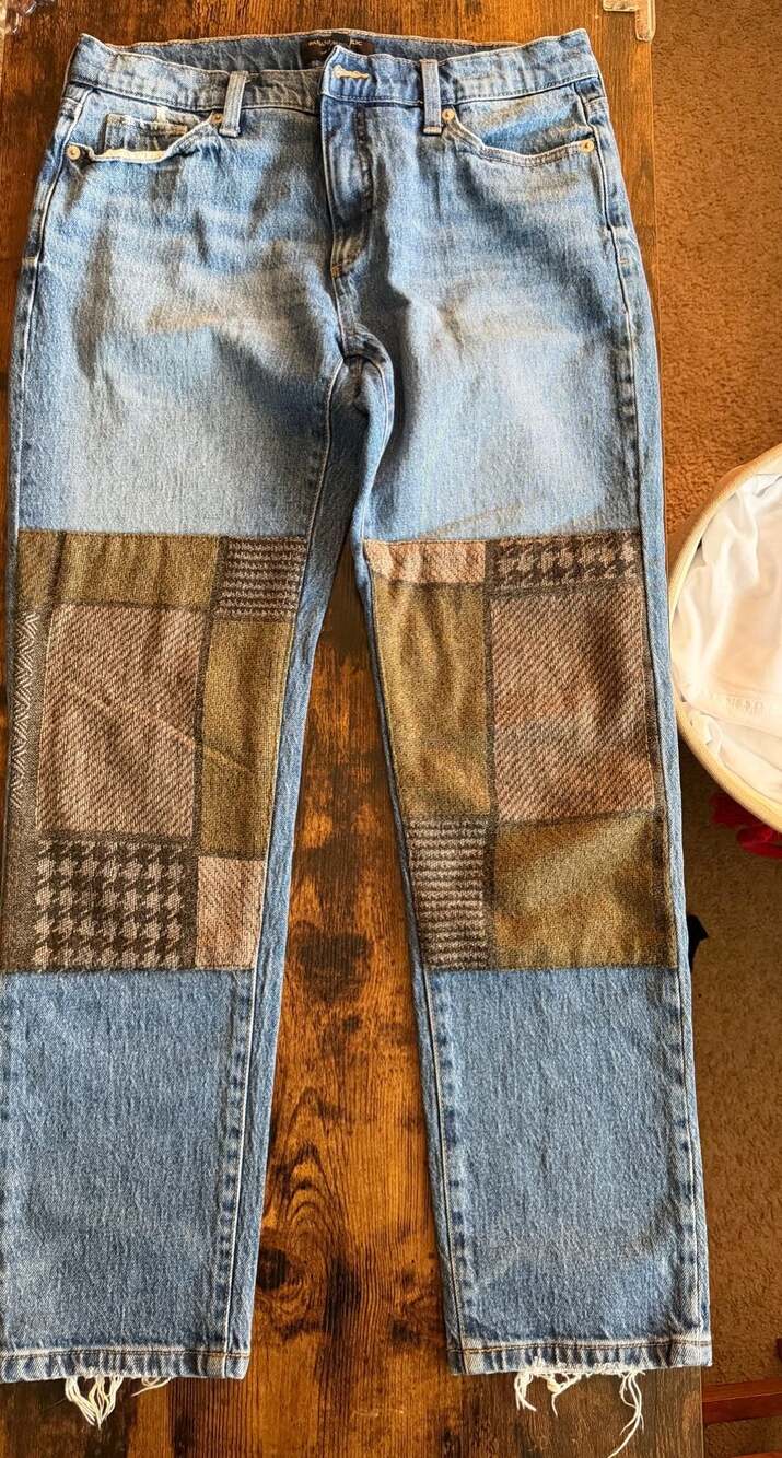 Banana Republic Beau Patchwork Medium Wash Raw Hem Denim Jeans size 2